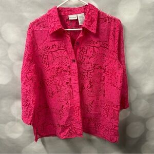 White Stag pink silhouette semi-sheer button down blouse‎ or lightweight jacket